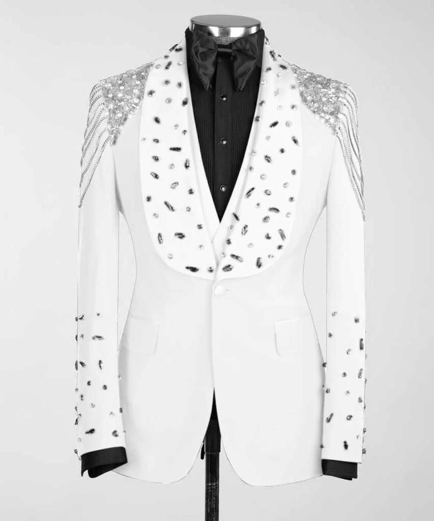 Exquisite Crystal 3 piece Men's Suit Party Gowns Special Occasion Gowns Men's Stage Costume Celebrity Gowns Prom Gowns