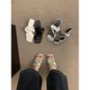 Wedge Sandals Niche Design Sense Word with High Heels Women's Summer New Silver Cool Slippers New Roman Shoes Women's Shoes
