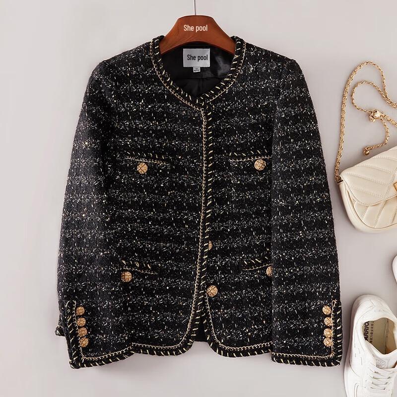 

Женский твидовый жакет из шерстяной смеси с круглым вырезом M