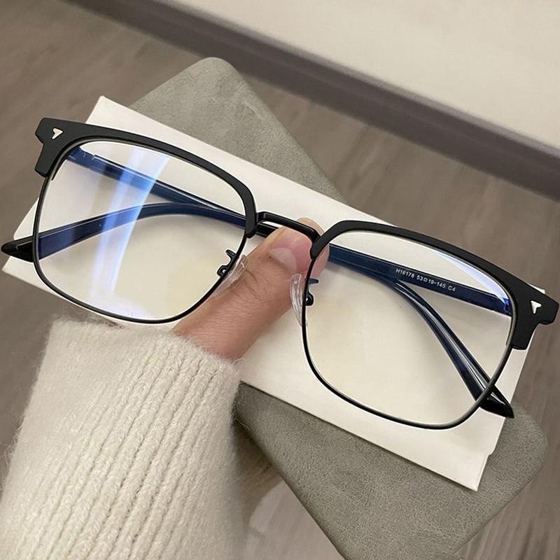 2Pcs Retro Half-Frame Flat Glasses Frame Big Face Men'S Big Frame Slim Eyebrow Line Eye Lens Frame Optical Glasses