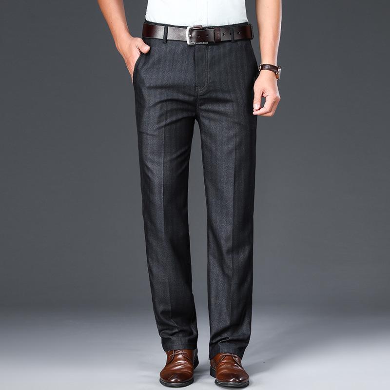 High-End Striped High Waist Casual Trousers for Middle-Aged Men