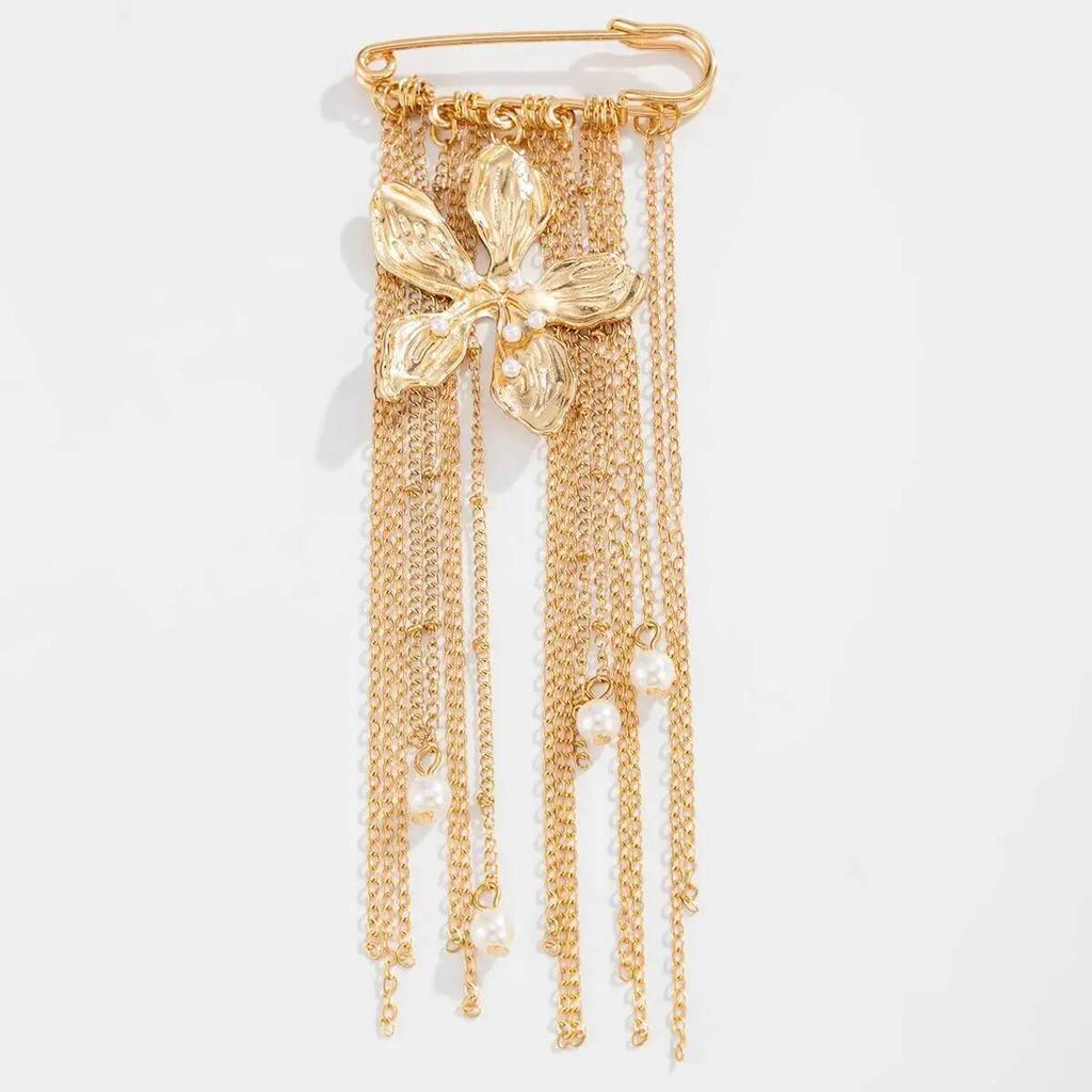 SHIXIN Fashion Metal Flower Pendant Brooch for Women New Charm Multi-Functional Imitation Pearls Tassel Chain Accessory Jewelry