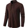 Mens Stand Collar Long Sleeve Casual Solid Cotton Henley Shirt