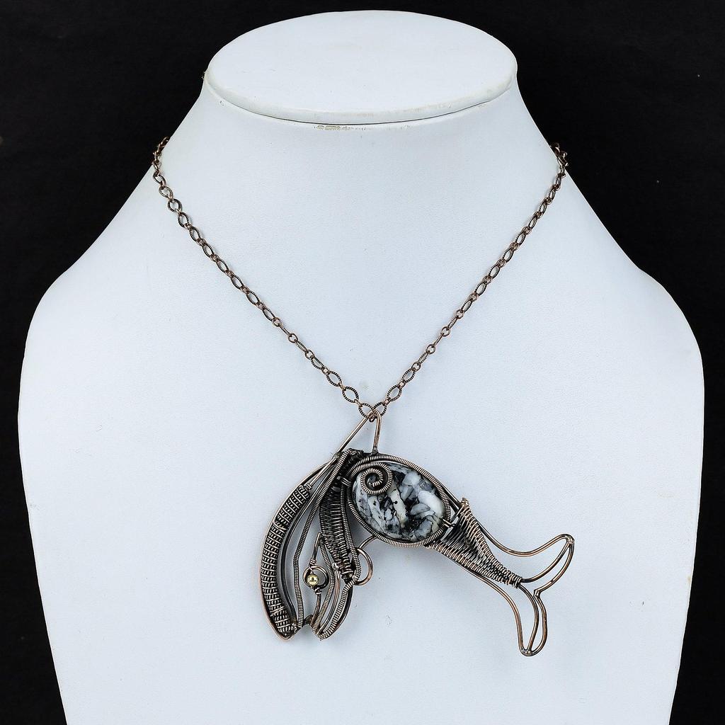 Pinolith Jasper Pendant Copper Wire Wrapped  Pendant Handmade Copper Jewelry Gemstone Fish Pendant Dainty Pendant For Gift Wire Wrap Jewelry