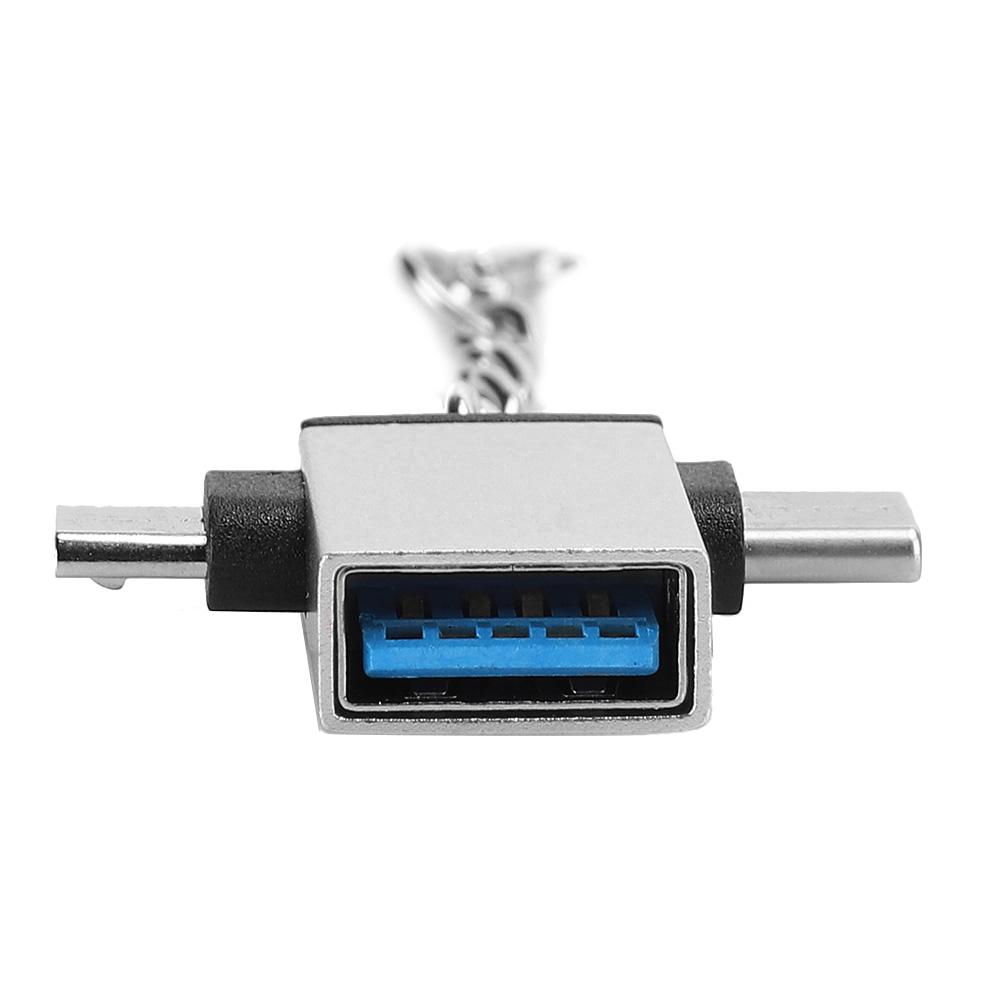 2PCS Aluminium Alloy Shell 2 In 1 OTG Converter USB 3.0 to Micro USB Type C Adapter with Chain for