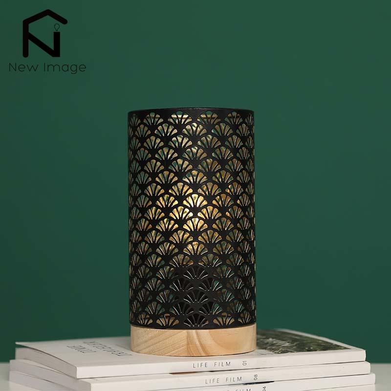 Fan Pattern Hollow Table Lamps Warm Light Vintage Lamp Lantern Bedroom Bedside Desk Light For Wedding Home Decor