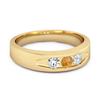 Citrine Three Stone Band Ring - 925 Sterling Silver Gold Vermeil
