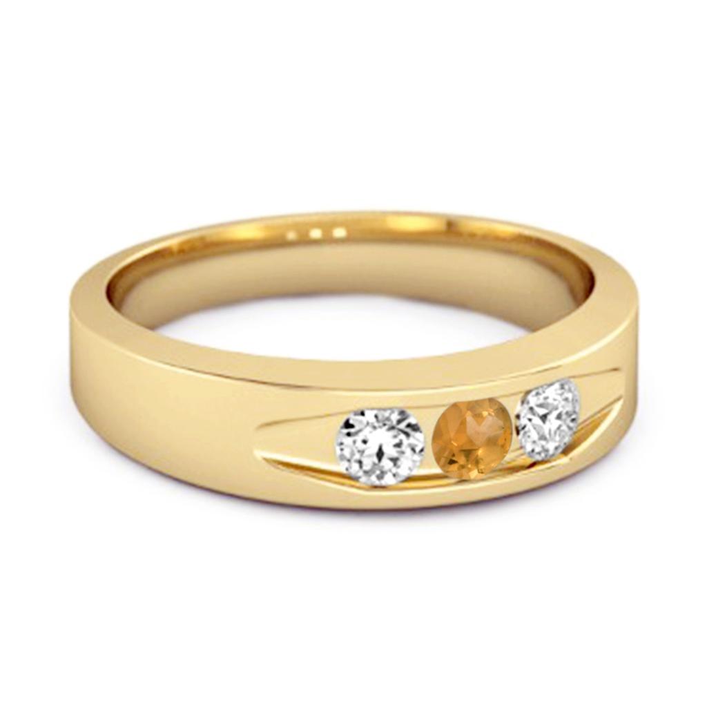 Citrine Three Stone Band Ring - 925 Sterling Silver Gold Vermeil