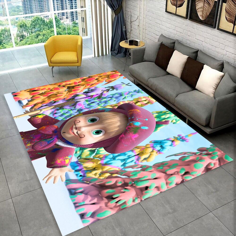3D M-Masha Cartoon B-Bear Christmas Area Rug,Carpet Rug for Living Room Bedroom Sofa Doormat Decoration, Kids Non-slip Floor Mat
