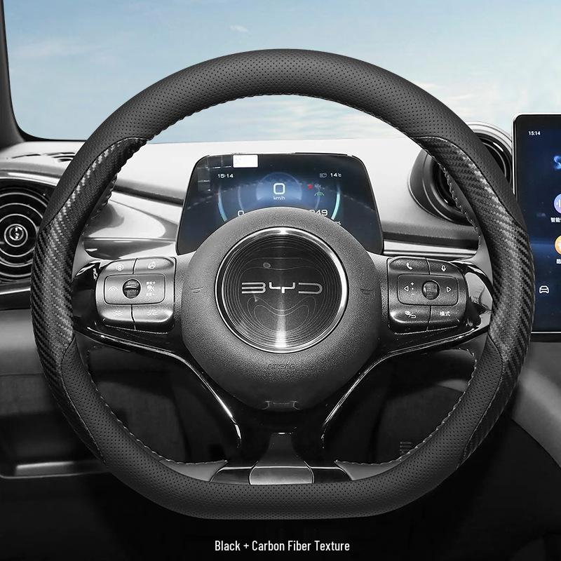 BYD Seagull/Dolphin Steering Wheel Cover: Ultra-Thin Genuine Leather, No-Sew Design for Car Interior, Women's Style.