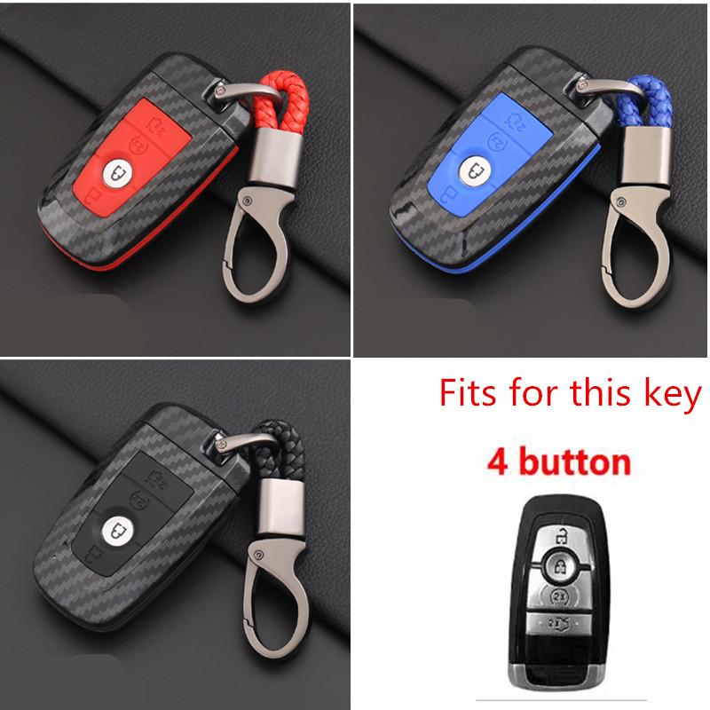 Carbon Fiber ABS Car Key Case Cover for Ford Fusion Mondeo Mustang Edge Expedition EXplorer F-150 F-250 F-350 2018 2019