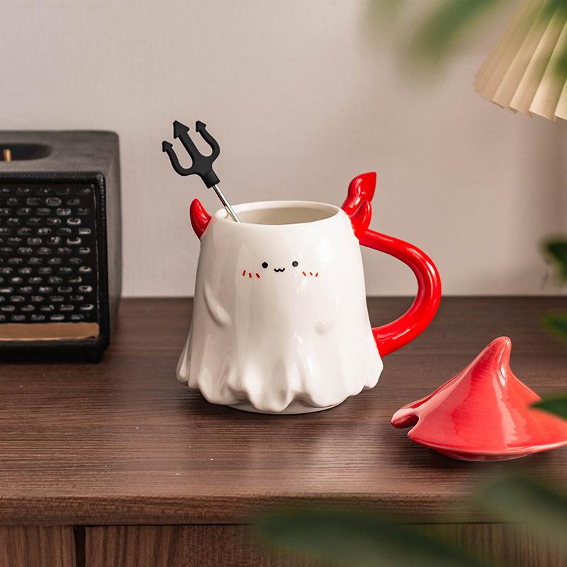 Funny Mug with Lid Large Capacity Office Couple Ceramic Water Cup Personalized Coffee Household Mug Halloween Gift