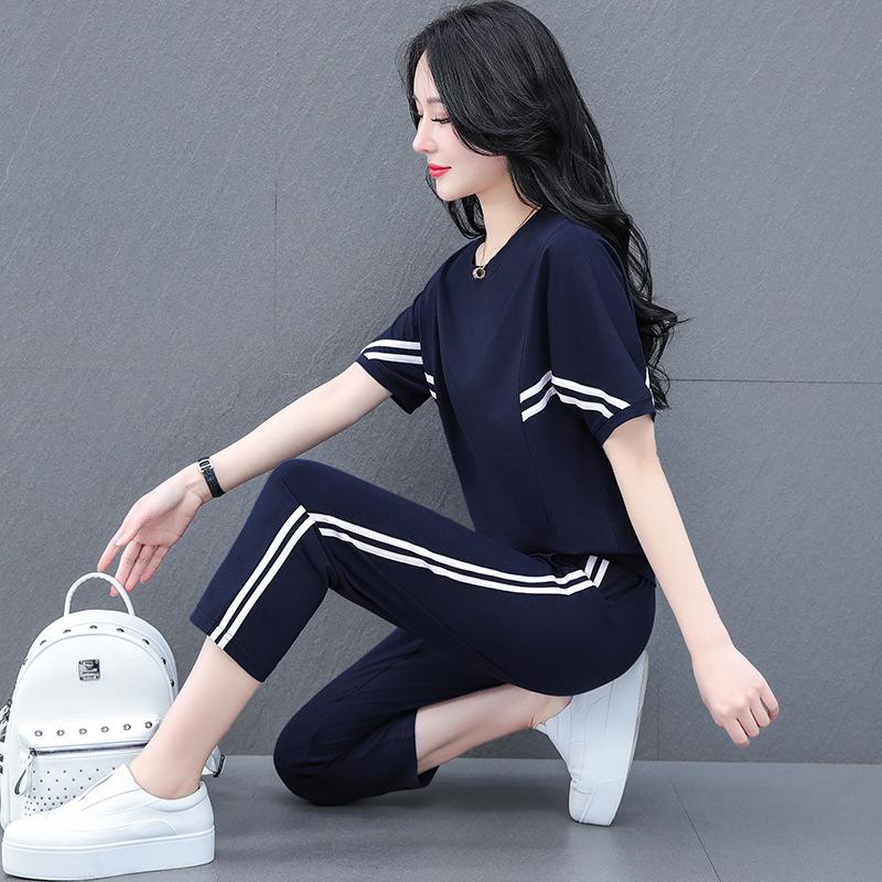 Women's Summer Fashion Cotton Sportswear Set: Batwing Shirt & Mid-Length Pants