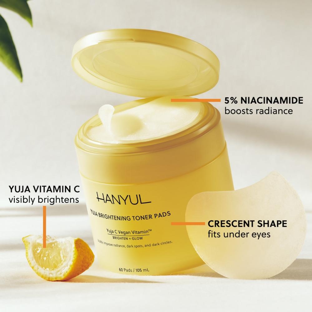 Hanyul Yuja Brightening Toner Pads With Vitamin C niaCinamide 60 Pads