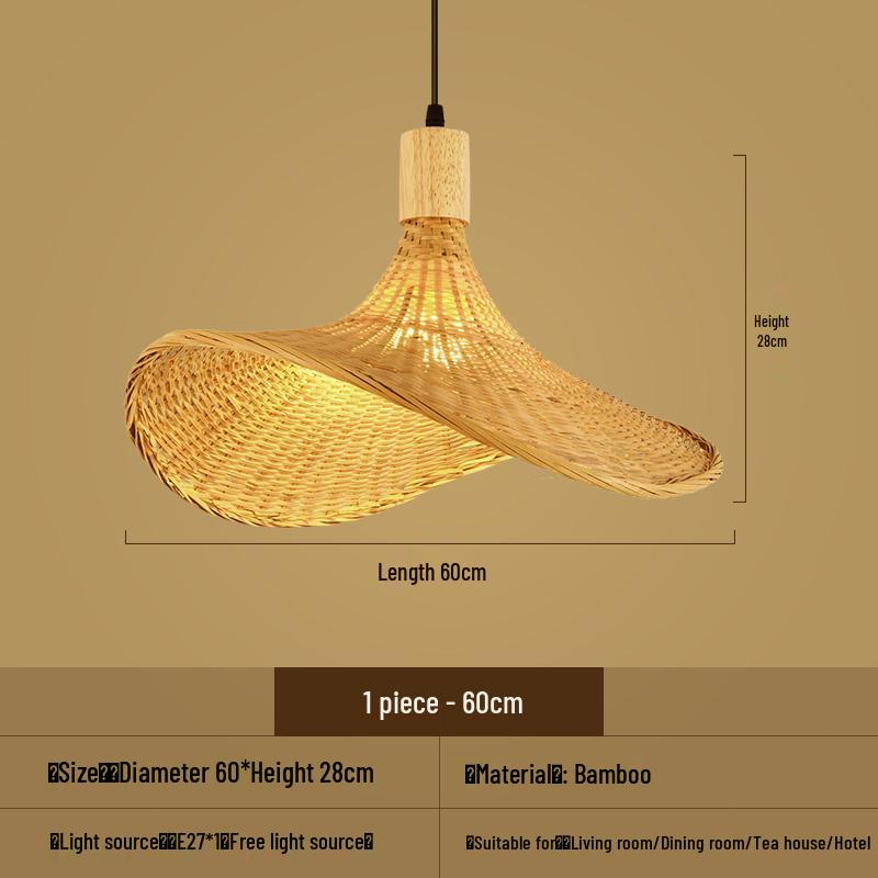 Bamboo Woven Pendant Light - Japanese Lantern for Dining, Restaurant, or Tea Room. Rattan Straw Hat Lampshade with New Chinese Art Design.