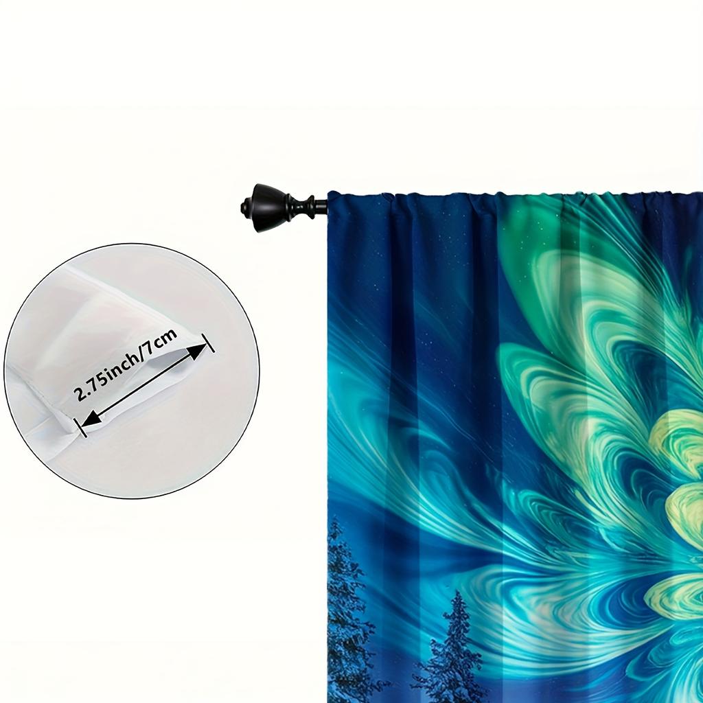 Set Of 2 Curtains Featuring Vibrant Aurora Snowy Scenery Delicate Baroque Patterns Perfectly Blended Tranquil Forests Curtain Polyester