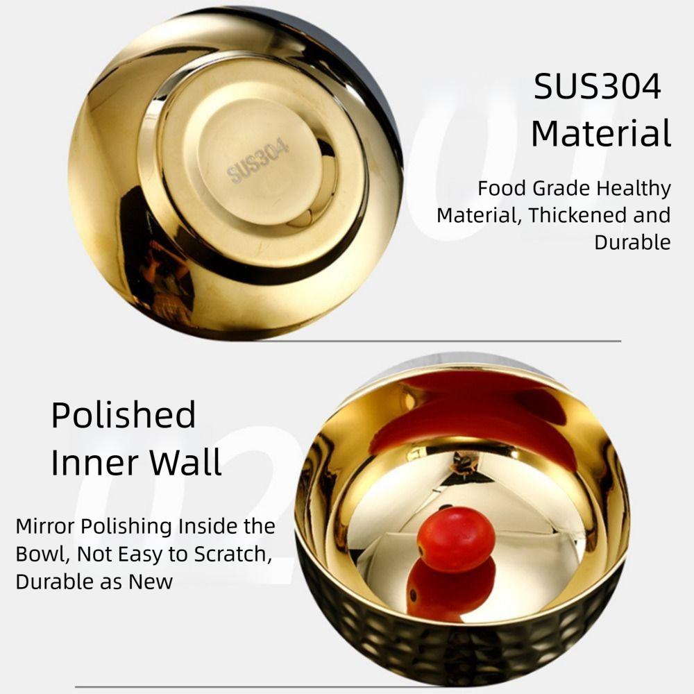 Double Layer Ice Cream Bowl Thickened Anti Scald Salad Soup Bowl Unbreakable Hammer Pattern Stainless Steel Soup Bowl