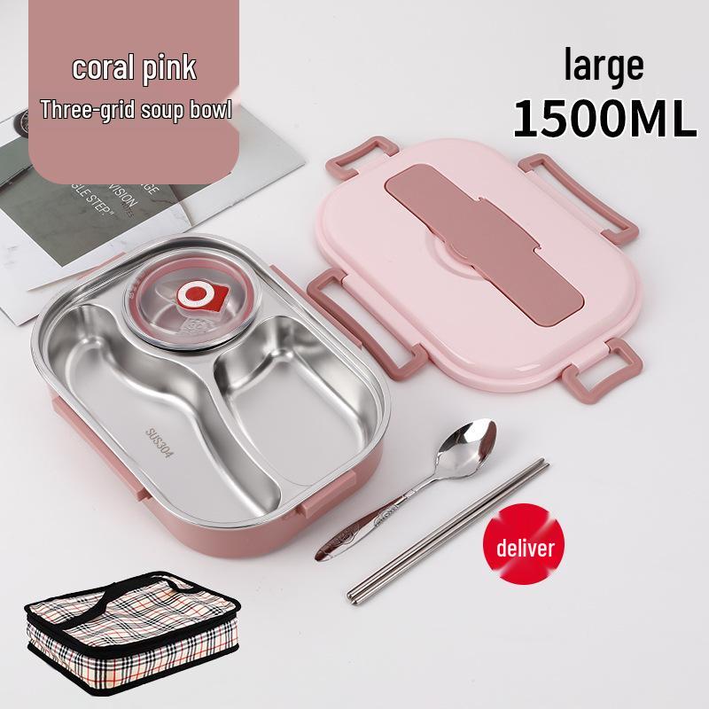 Fiambrera Bento Portátil de Acero Inoxidable 304 con Separadores – Gran Capacidad, Diseño de Hebilla Cuadrada, Estilo Nórdico para Estudiantes