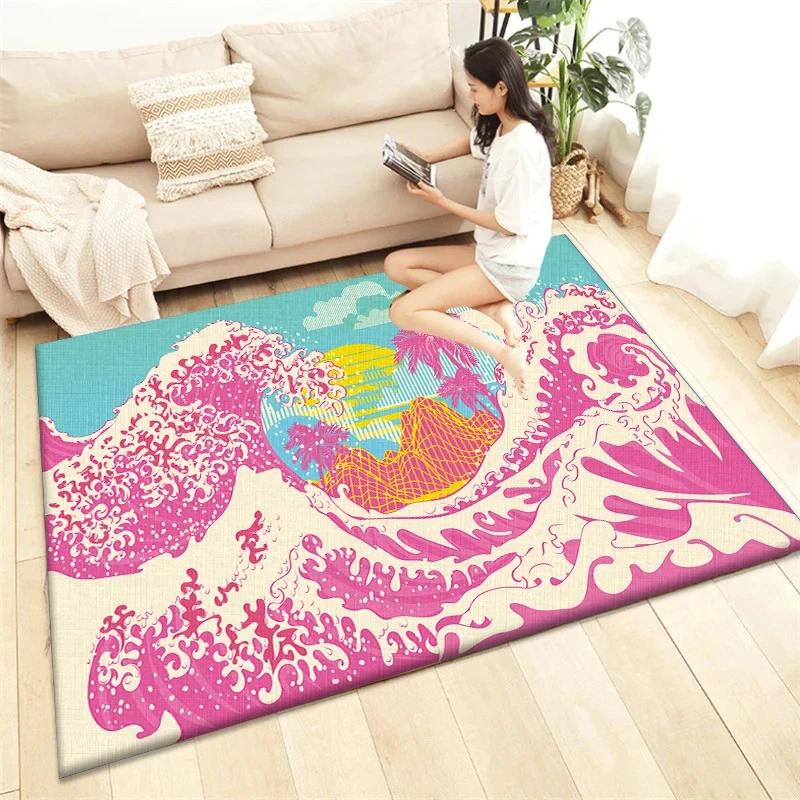 Japanischer Stil Bedruckter Teppich Wohnzimmer Heimdekoration Sofa Tischteppich Rutschfeste Stuhlunterlage Lounge-Matte Picknick Camping Ar