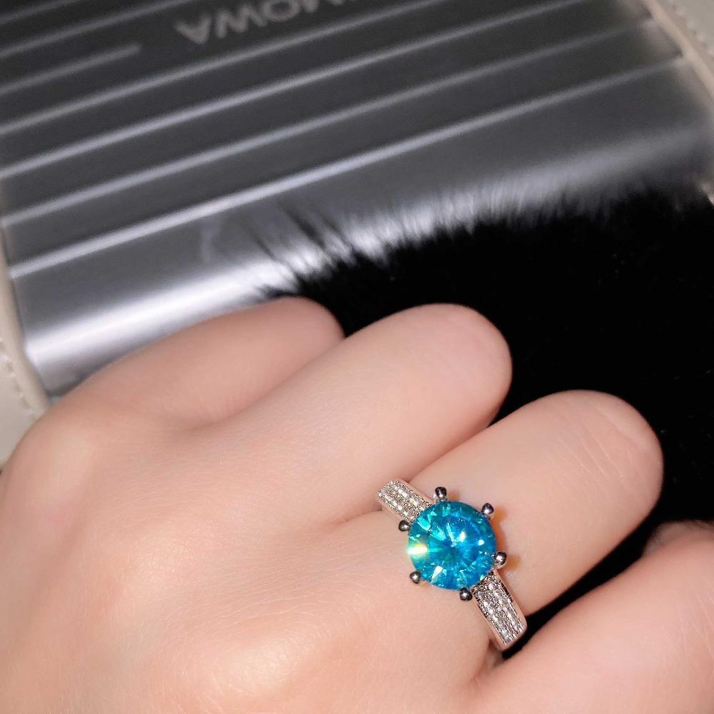 Maldives Blue Green Moissanite Open Ring Starlight Queen Half World Fashion Jewelry adjustable