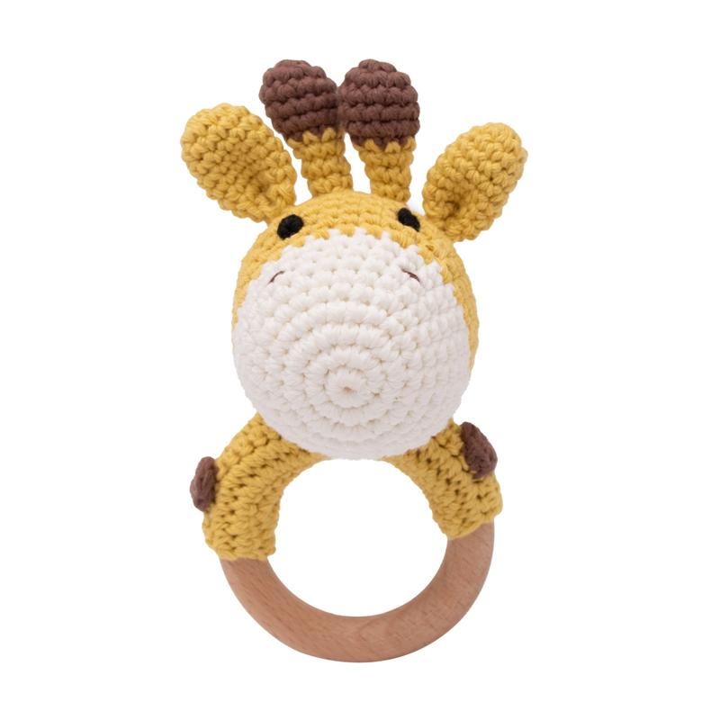 1 Stück Holz Babyrassel Schüttelspielzeug Häkel Löwe Giraffe Holz Babyrassel Beißring Montessori Neugeborenen Tierrassel Spielzeug Geschenk