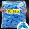 100PCS Disposable Plastic Fabric Shoe Covers Portable Non-slip Rain Mud-proof Shoe Covers Wear Waterproof Boot Covers Overshoes
