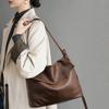 Genuine cowhide leather women's handbag, large capacity soft leather tote, casual single-shoulder slouchy style big bag