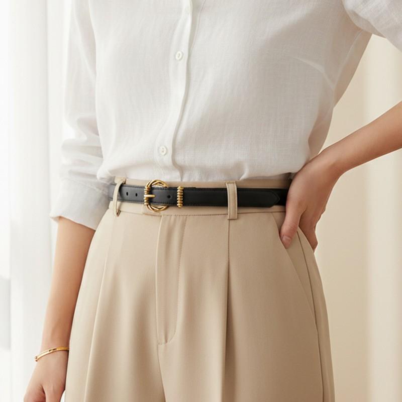 Womens Genuine Leather Belt 2.3cm Width Slim Waistband Jeans Office Casual Style 2026