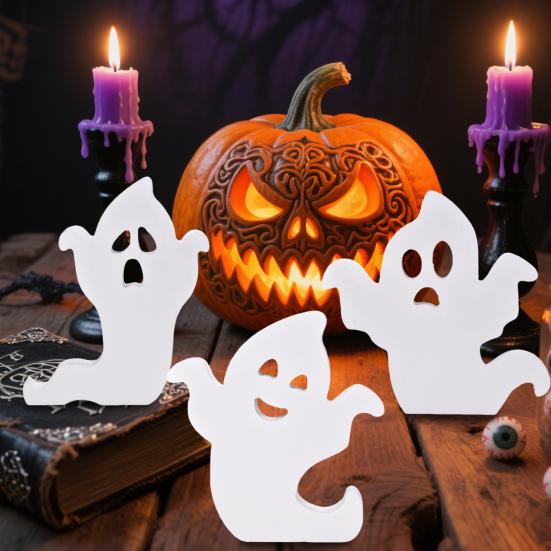 Halloweenská duchová ozdoba Samostatně stojící duchová cedule Dekorace na patrový tác Duchový stolní střed pro Halloweenskou podzimní párty