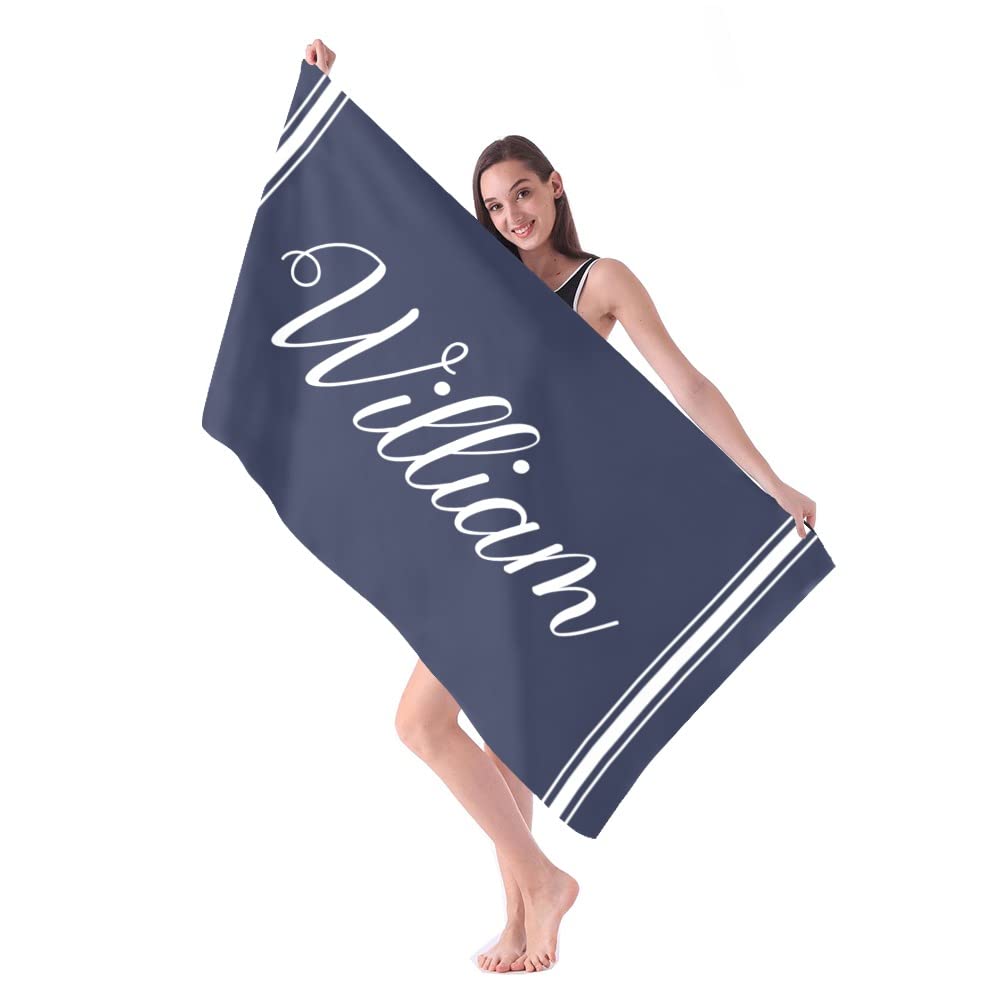 Personalized Striped Beach Towel Custom Name/Logo Oversized Microfiber Towel Summer Party Gift for Beach Swimming Bath Sports
