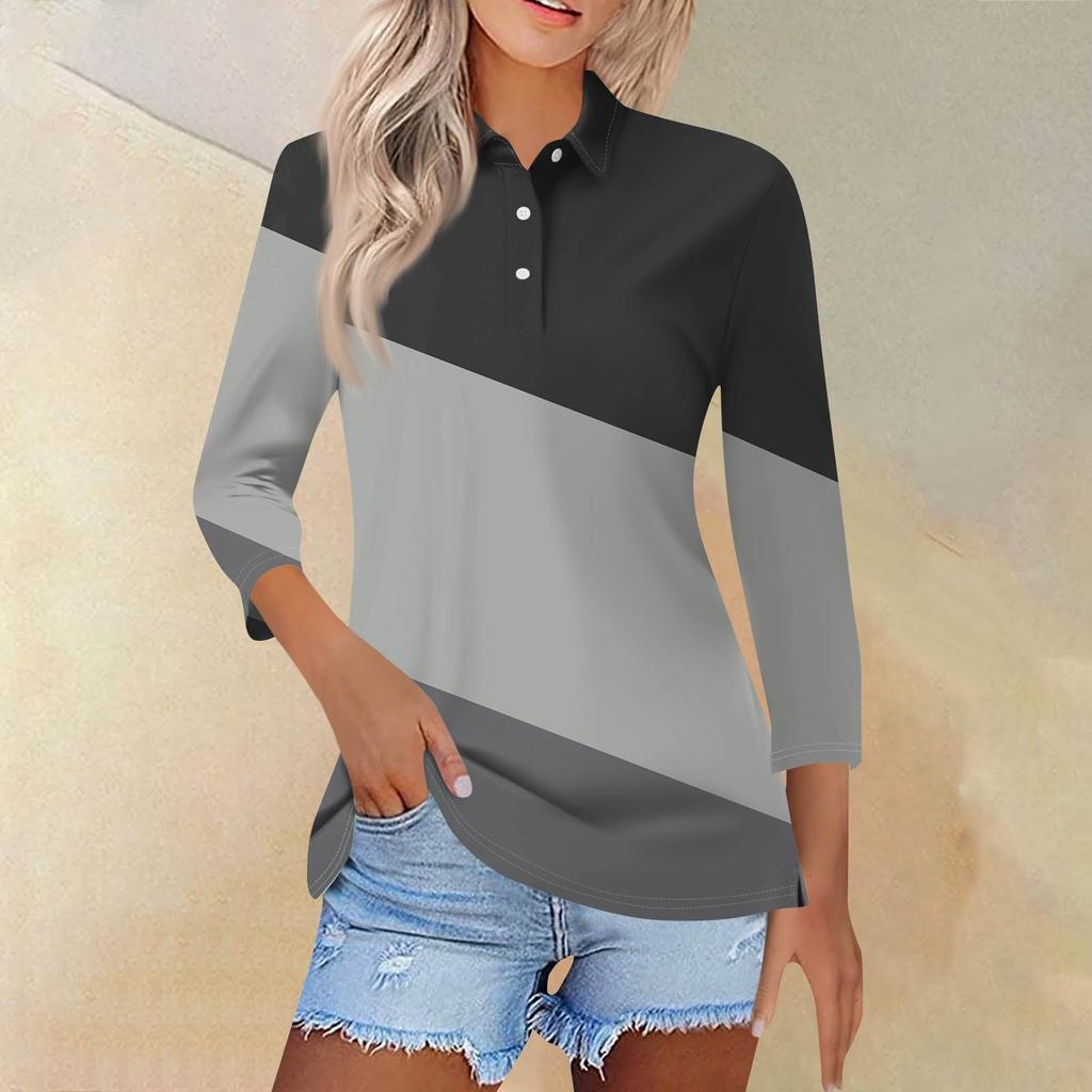 Damemote Uformelt jakkeslag kort 3/4-ermet skjorte med trykk for kvinner