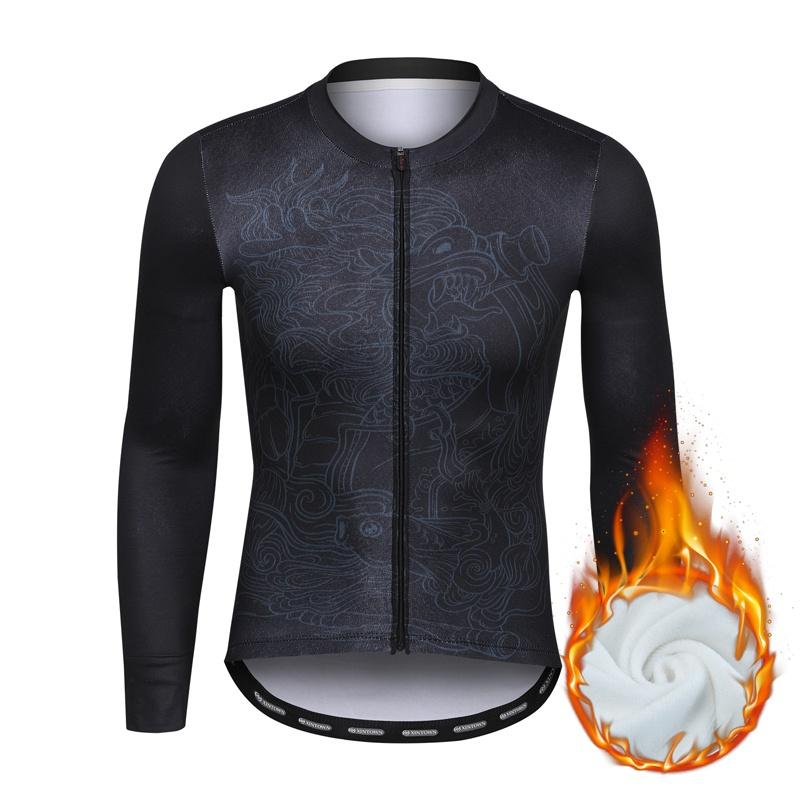 Camisa de ciclismo de lã de inverno com estampa de padrão masculino, roupa de ciclismo, mantenha aquecido, camisa de bicicleta de manga comprida