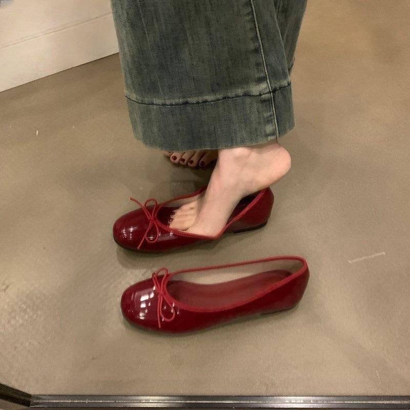 Bow fairy shallow mouth single shoes female spring and autumn retro gentle niche evening breeze flat-bottomed Doudou shoes