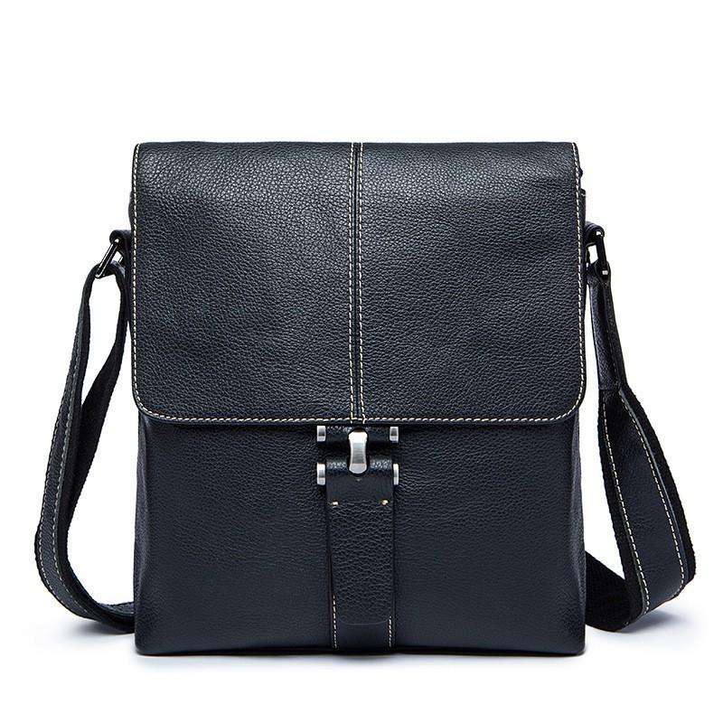 Leather Men s Business Shoulder Bag Fashionable Portable Commuting Covered Cowhide Crossbody 23x8x26cm чёрный