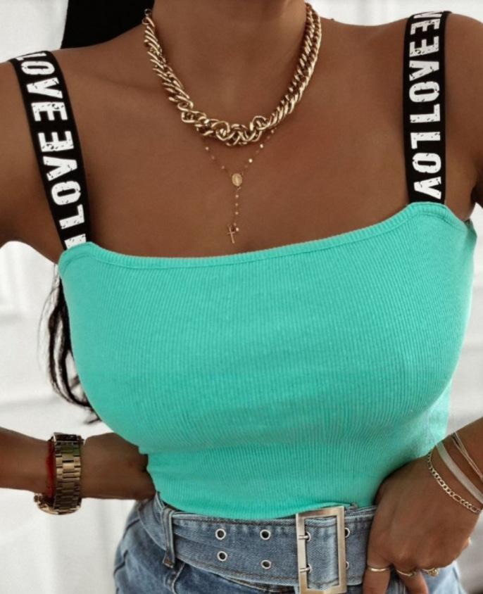 Summer slim-fit letter suspender top women's niche design sense versatile interior