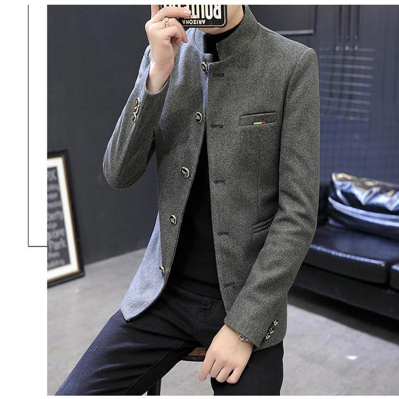 New High-quality Men's Fleece Thickened British Style Elegant Solid Color Fashion Simple Slim Fit Comfortable Casual Woolen Coat