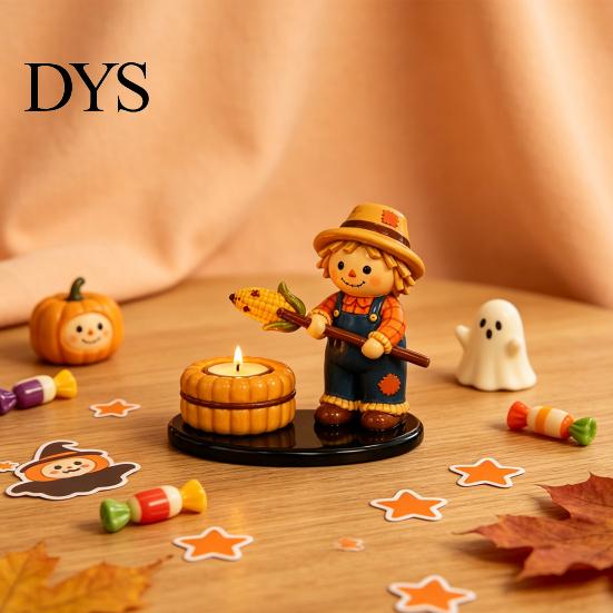 Decorative Resin Ghost Ornaments Halloween Campfire Tealight Holder, Mummy Scarecrow Cozy Home Atmosphere Accessories Candle Stand for Desk,