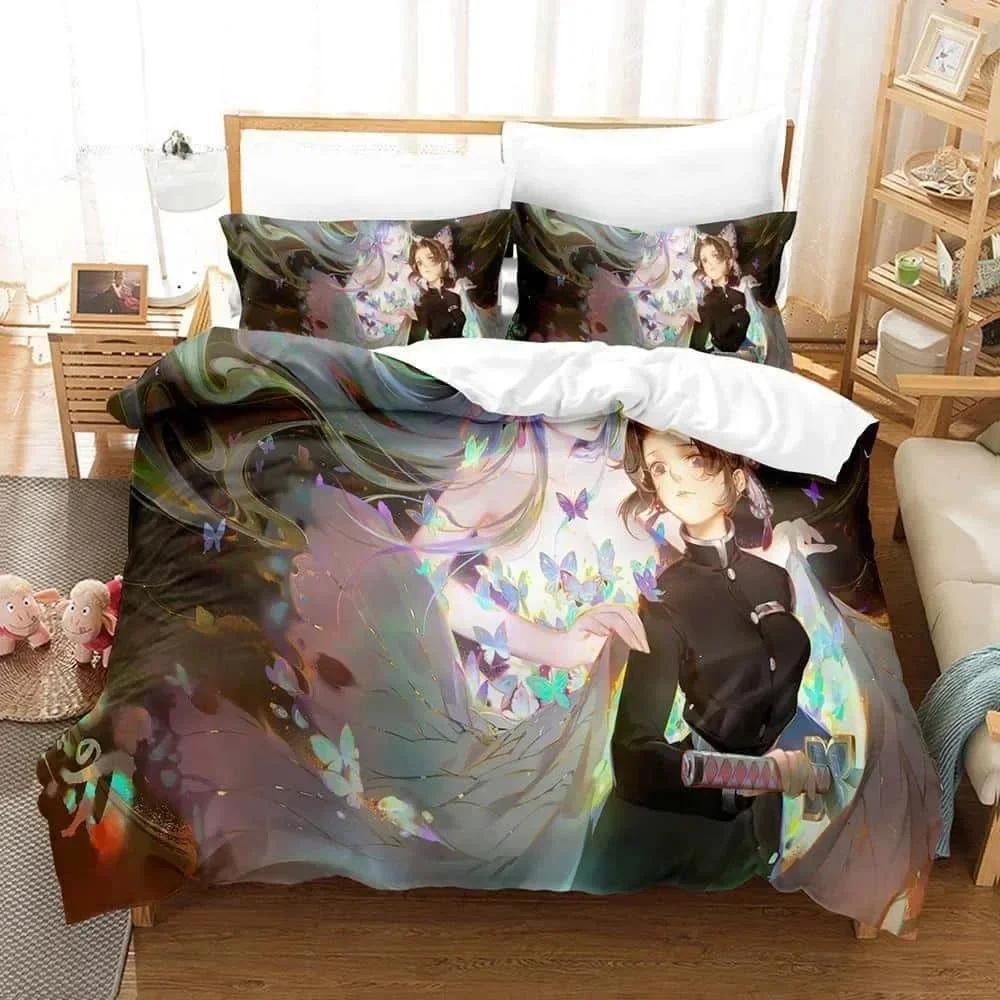 Comforter 3D Printed Anime Bed Sheet Demon Slayer Bedding Set Single Twin Full Queen King Size Bed Set Adult Kid Bedroom S