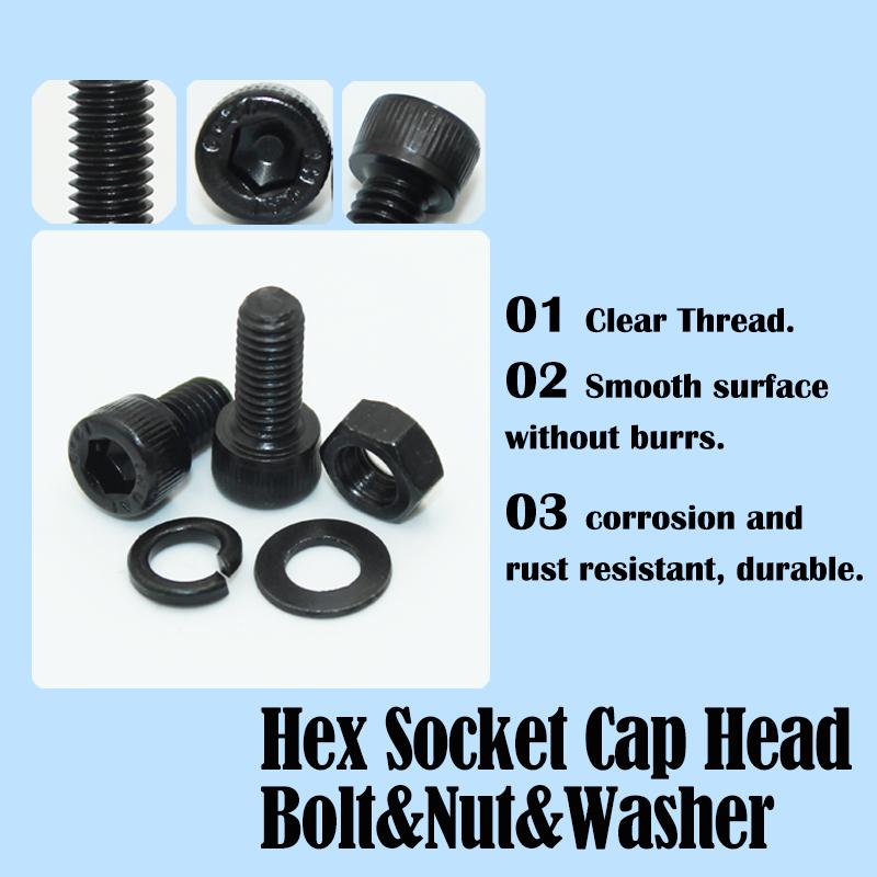 M2 M2.5 M3 M4 M5 M6 Hex Socket Head Cap Set Allen Screw DIN912 Black 12.9 Grade Carbon Steel Screws Nuts Bolt Washer Assortment
