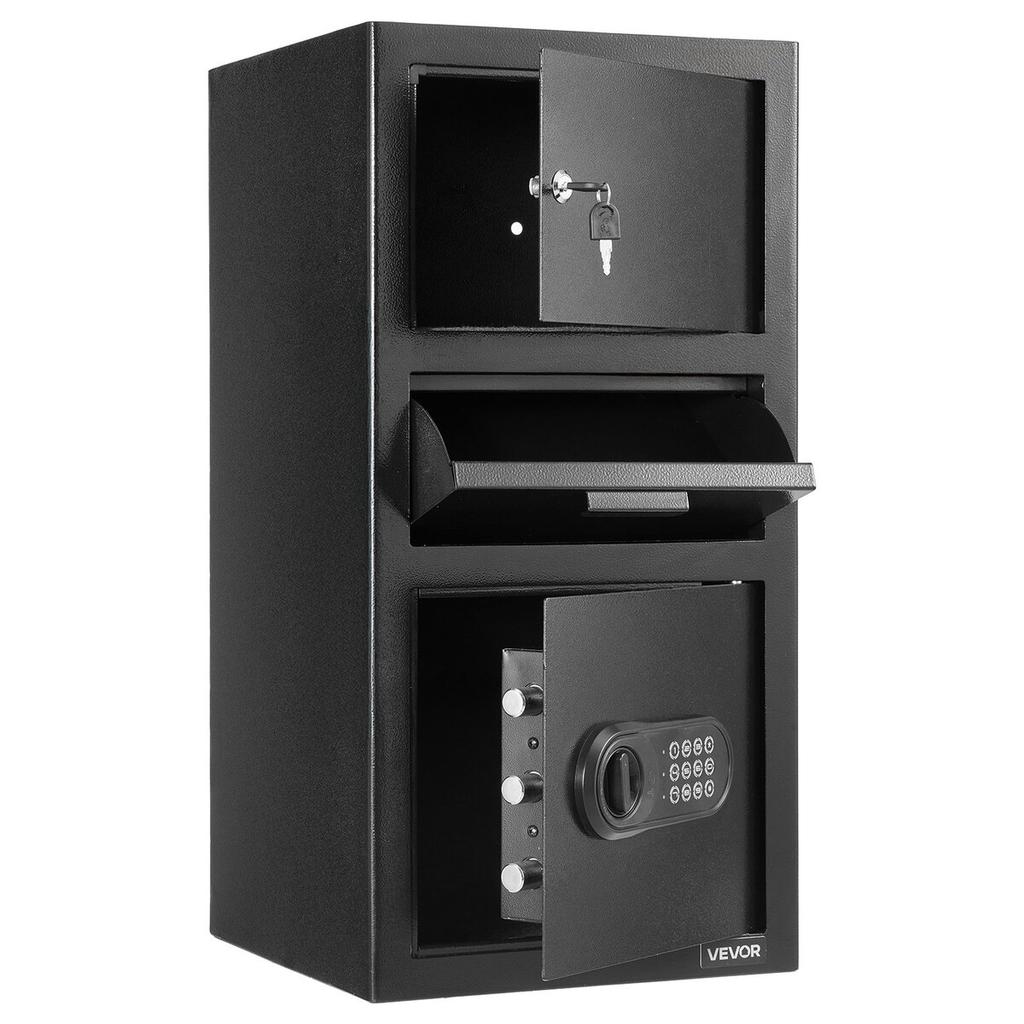 3.6 Cubic Feet Drop Safe, Large Capacity Front Drop Slot Safe Box with Digital Keypad, Heavy Duty 3 Tiers Cash Depository Box with Spare Keys for