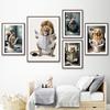 Funny Bathroom Wall Decor Animals Sitting On The Toilet Reading A Newspaper Poster Elephant Lion Rhino Art Print Canvas Painting