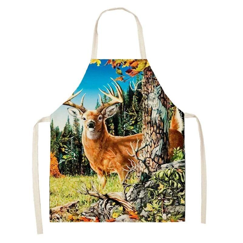 Natural Landscape Elk Pattern Apron Adult Sleeveless Kitchen Cleaning Home Chef Baking Waist Bib