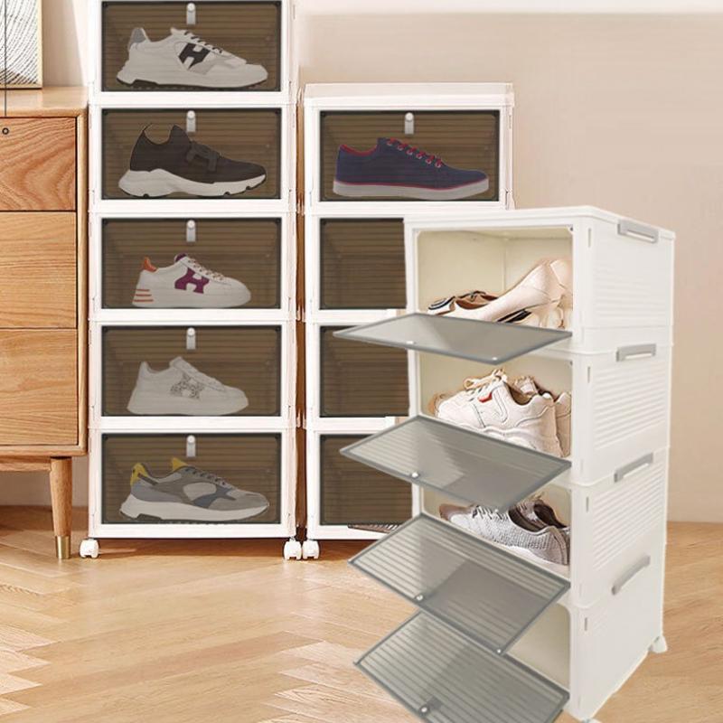 Folding Storage Box Transparent Shoe Boxes Multi Functional Living Room Organizer Case Household With Wheel Large Display Stands