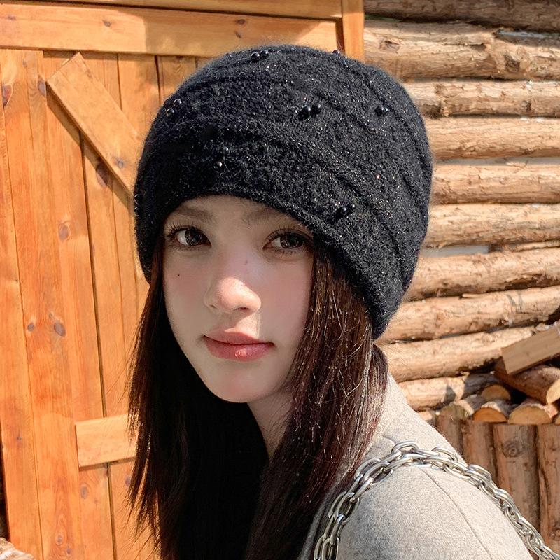 Rabbit Fur Wool Hat Women's Autumn and Winter New Loose Warm Ear Protection Pullover Hat Knitted Hat