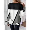 GMXIA Women's Pullover Round Neck Color Contrast Patchwork Geometric Print Top T-shirt