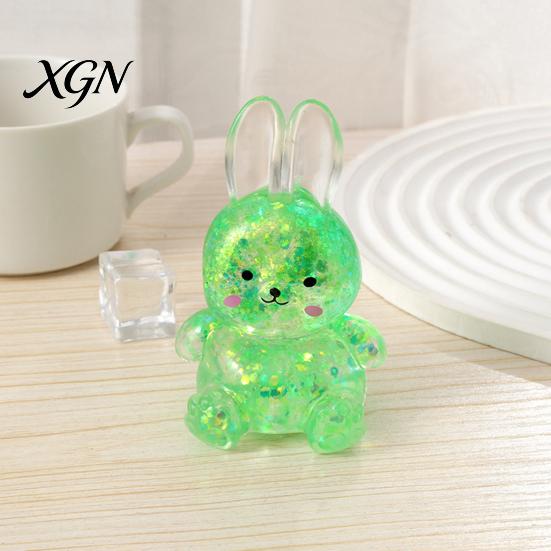 Rabbit Stress Toy 1/4Pcs Transparent Glitter Bunny Squeeze Slow Rebound Relief Fidget Cartoon Sensory Decompression Animal Ball Shaped Pinch