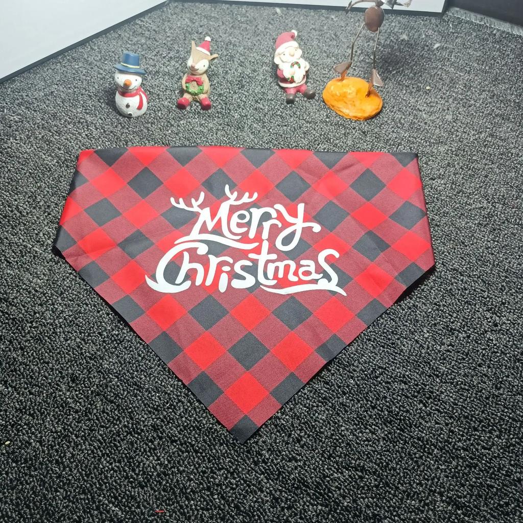 Weihnachten Haustier Haustier Dreieckstuch Karomuster Hund Katze Sabbertuch Bedrucktes Haustiertuch Welpenzubehör Hunde Fliege