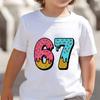 Cute Meme T-Shirt for Boys Girls Childrens Six Seven Funny Kids Y2k Tees Tops 67 Brainrot Print Round Neck Short Sleeve T Shirt