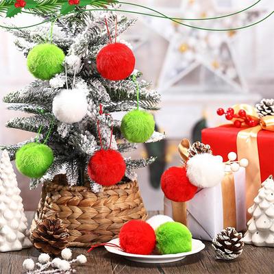 6Pcs 6cm Red Green White Christmas Fluffy Ball Hanging Ornaments for Halloween Party Xmas Home New Year 2026 Navidad Decor
