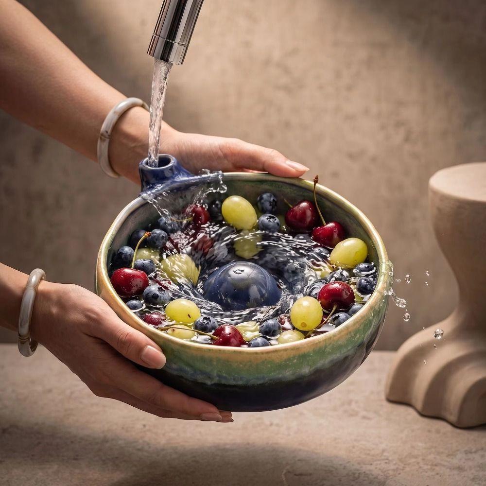 Drainage Hole Ceramic Berry Colander Bowl Easy-clean Fruit Cleaning Strainer  Kitchen Tool